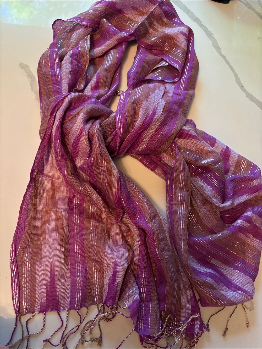 Pink and Purple & Brown Striped Metallic Accent Scarf